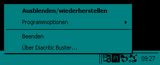 Diacritic Buster in der Systemablage ausgeblendet