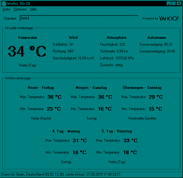 Das Hauptfenster von Wetter 95+20 Das Hauptfenster von Wetter 95+20