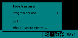Diacritic Buster hidden in the system tray Diacritic Buster hidden in the system tray