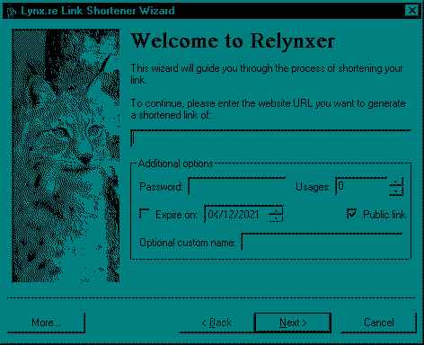 The wizard window of Relynxer The wizard window of Relynxer