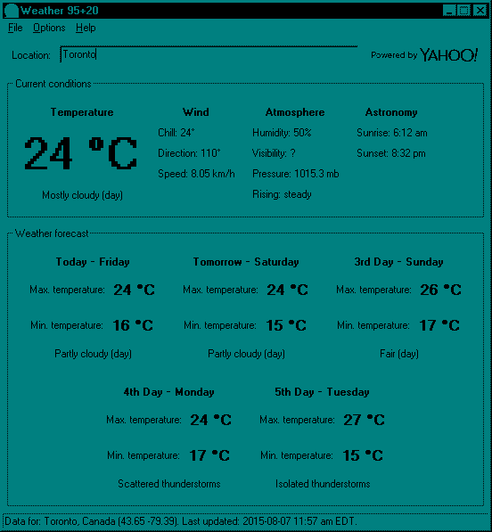 Le fenestra principal de Weather 95+20