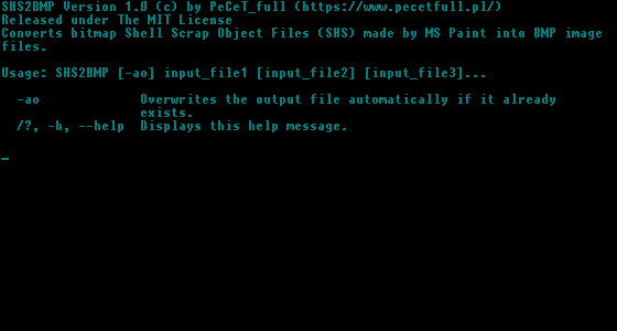 SHS2BMP in the Command Prompt SHS2BMP in the Command Prompt