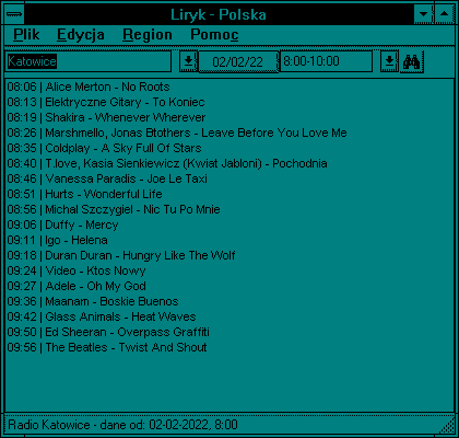 Okno gwne Liryka w systemie Windows NT 3.51