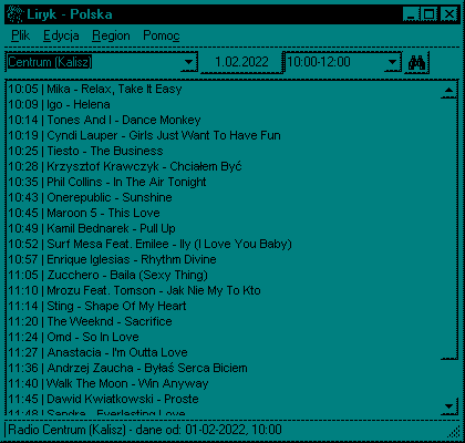 Okno gwne Liryka w systemie Windows 95